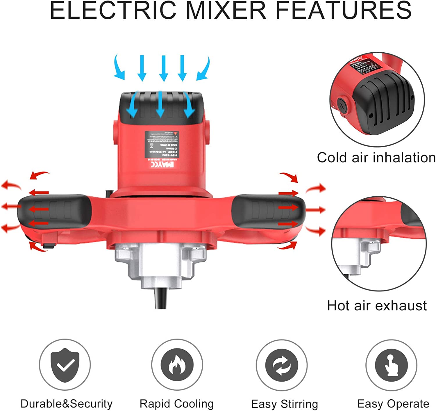 1200W Handheld Portable Concrete Mixer for Cement Grout Mortar Plaster - Image 4